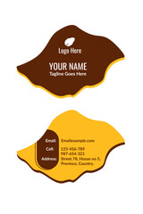 A card in the shape of a leaf that is double-sided in brown and yellow.