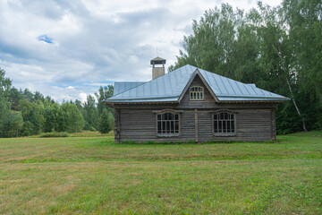 Old wooden Fire station in the Vasilevo estate. Tver region. Torzhok district. Ethnographic Museum Vasilevo. High quality photo