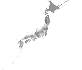 Japan administrative vector map with prefecture  boundaries (Web Mercator projection, PPT-compatible & fully editable)