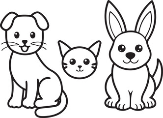 Funny cartoon animal set with dogs cats rabbits and other cute pets
