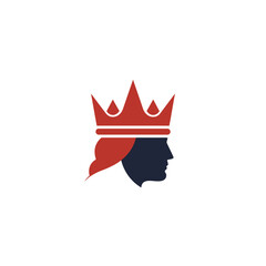 Queen profile with crown in red and blue simple vector logo