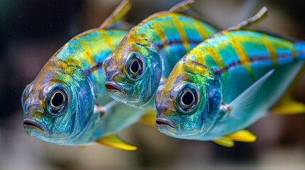 Captivating close-up of three vibrant striped fish - exotic marine beauty