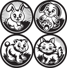 Funny cartoon animal vector heads illustrate a cute set of zodiac signs