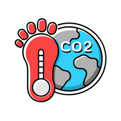Carbon footprint with thermometer and globe.