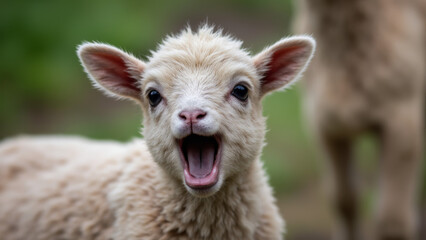 Obraz premium Yawning Baby Sheep in the Wild Sharp Focus High Detail Stock Photo
