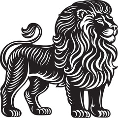 Black tribal vector illustration of a wild lion head, perfect for a tattoo design or animal logo