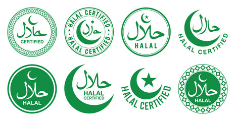 Collection of green halal certified logos and symbols