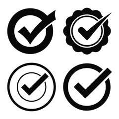 Four black check mark icons in circles
