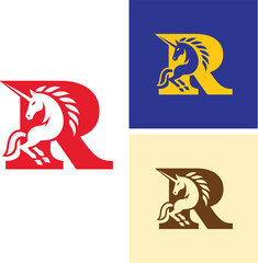 Bold Red R Unicorn Logo Design for Stylish Hats.eps