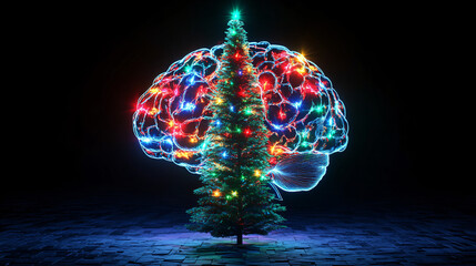 3D brain model highlighting stress-related regions activated during Christmas celebrations.