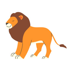 Cartoon lion in flat style on white background