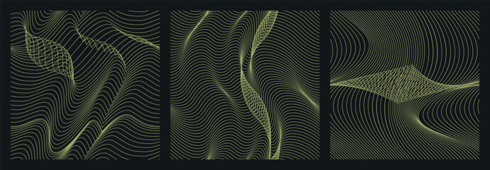 Wavy Organic Line Patterns – Yellow Green on Black