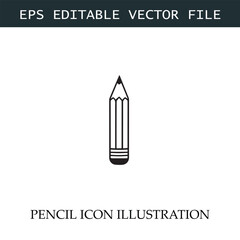 Pencil Icon Black and White Vector Design Image Illustration

