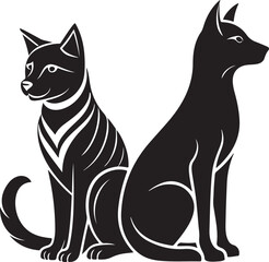 Funny vector cartoon illustration of cute domestic black and white kittens and cat silhouettes with tails, perfect for pet-loving animal art and Halloween designs