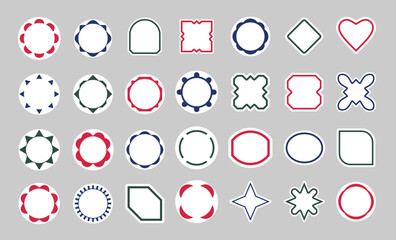 Outlined Badge Shape Icon Set with Modern Decorative Borders on Grey Background

