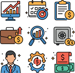 Modern Business & Finance Icons: Analysis, Strategy, and Growth