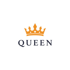 Elegant Queen Logo Design with Gold Crown and Classic Typography