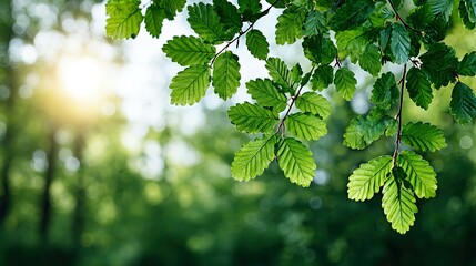Lush green foliage of fresh leaves in a forest.