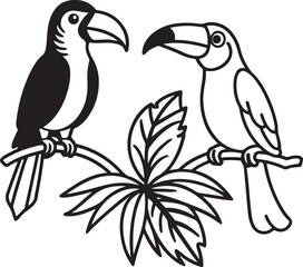 Vector illustration of a cute tropical bird on a branch with colorful feathers, perfect for nature or jungle designs