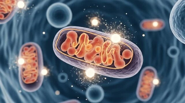 Artistic 3D mitochondrion inside human cell