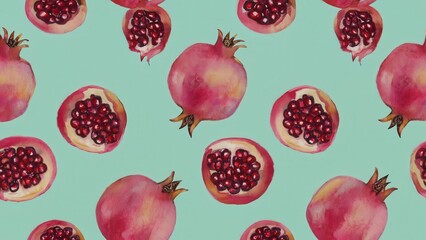 seamless watercolor pattern with pomegranate