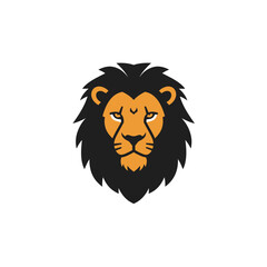Lion Head Logo Design with Black Mane and Golden Face Illustration