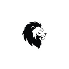 Majestic Lion Head Silhouette in Black and White Profile View