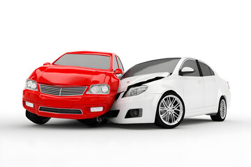 Fototapeta premium Car Accident with Collision Damage Isolated On White Background