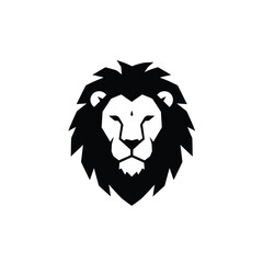 Lion Head Silhouette Logo Design Wild Animal Vector Illustration Black and White