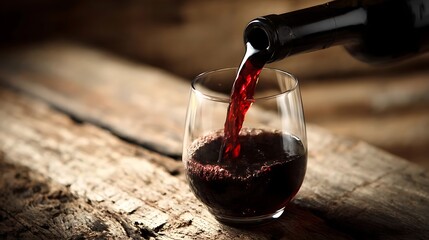 Red wine pouring into a glass, capturing the rich essence of indulgence.