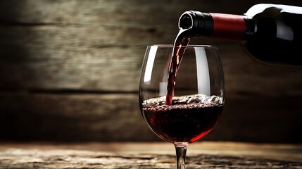 Red wine pouring into a glass, capturing the rich essence of indulgence.