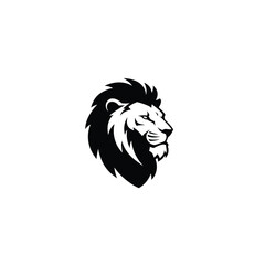 Lion Head Profile in Black and White Vector Illustration for Logos