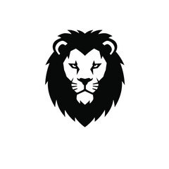 Stylized Lion Head Logo Design with Black Mane and Yellow Eyes