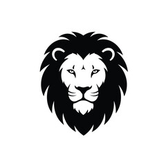 Lion Head Vector Illustration in Black and White with Yellow Eyes