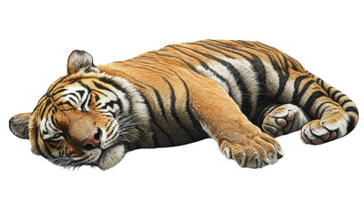 Obraz premium Sleeping tiger detailed illustration isolated on transparent PNG