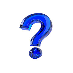 Blue glass question mark 3d render isolated background on transparent background