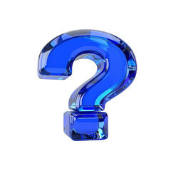 Blue glass question mark 3d render illustration design on transparent background