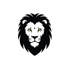 Lion head vector illustration in black and white with golden eyes