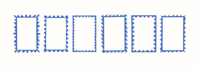 Stamp empty greeting cards with crayon elements on white background. Doodle squiggle frames with chalk ornament for greeting cards, wedding and birthday party. Vector border template in school hand dr