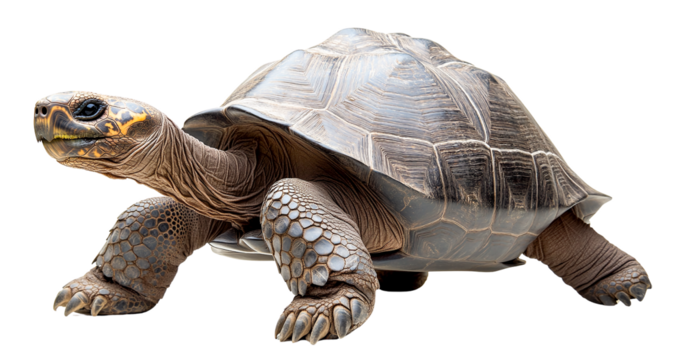 Galapagos tortoise walking profile view isolated on transparent PNG