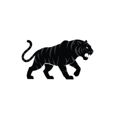 Striking Black Tiger Illustration with Aggressive Expression on White Background