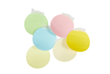 round set of different colored sticky notes isolated on white or transparent png