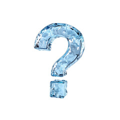 Ice question mark symbol 3d render abstract design art on transparent background