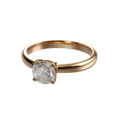 Rose gold solitaire diamond ring 3d rendered Isolated on transparent background