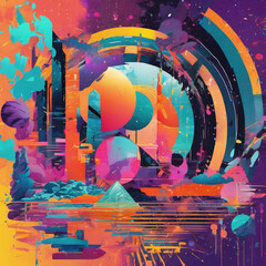 Glitch Art Style Summer Solstice with Analogous Colors - Digital Artwork