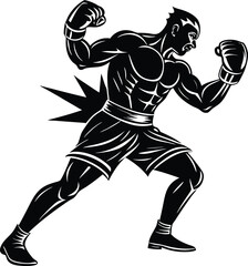 Obraz premium Modern Bold Boxer Silhouette Vector: Dynamic, Minimal Fighter for Athletic & Combat Themes