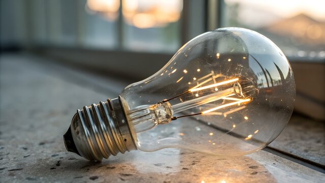 Glowing edison light bulb on a surface isolated on white background isolated on transparent background