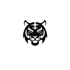 Striking Black and White Tiger Head Vector Illustration for Design Projects