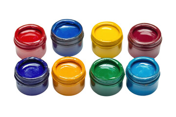 Eight paint jars in a row