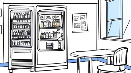 Cartoon drawing of a school cafeteria